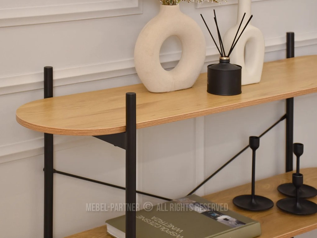 Konzolový stolík Inge (dub + čierna). Akcia -18%. Vlastná spoľahlivá doprava až k Vám domov. 1110813