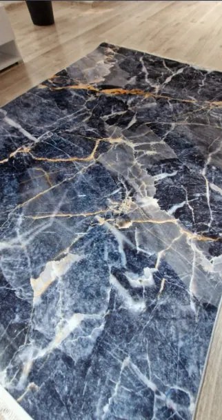 Modro-sivý koberec s nízkym vlasom VELVET M281 – moderný dizajn Rozmer: 120x160 cm