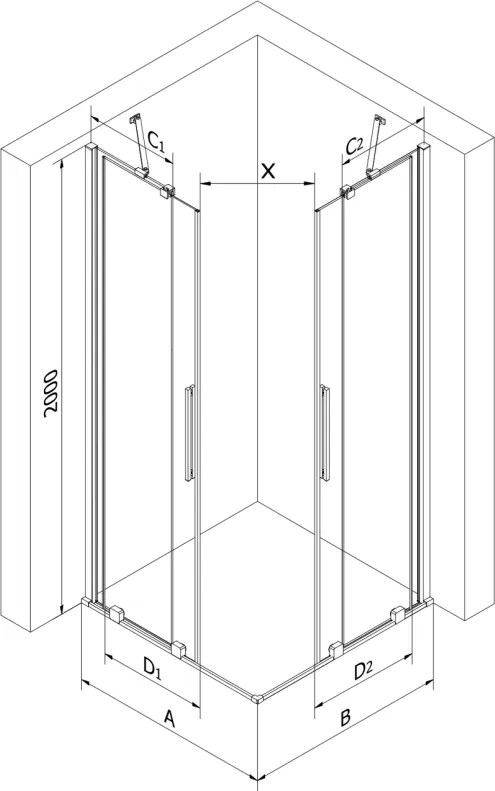 Mexen Velar Duo, sprchový kút s posuvnými dverami 90(dvere) x 90(dvere) cm, 8mm číre sklo, grafitový profil, 871-090-090-02-66