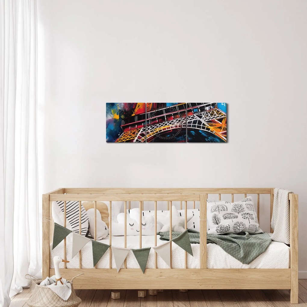 Obraz - Maľba Eiffelovej veže II. (s hodinami) (90x30 cm)
