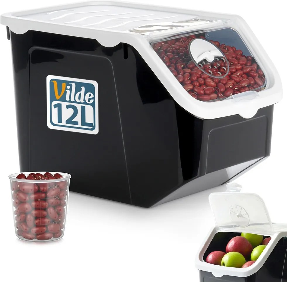 VILDE Skladovací box na cibuľu a zemiaky, čierny - biely (13l)