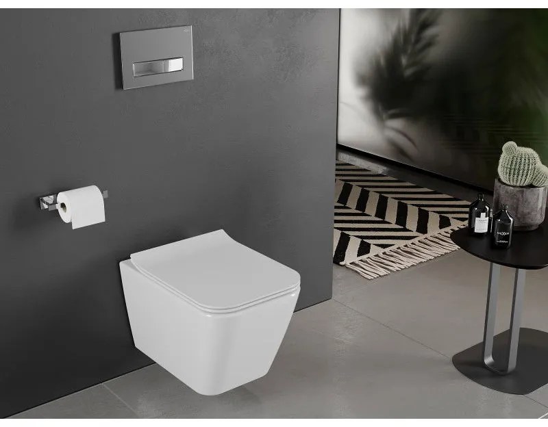 Toaleta Mexen Cube Rimless s toaletným sedadlom slim, duroplast, biela - 30924000