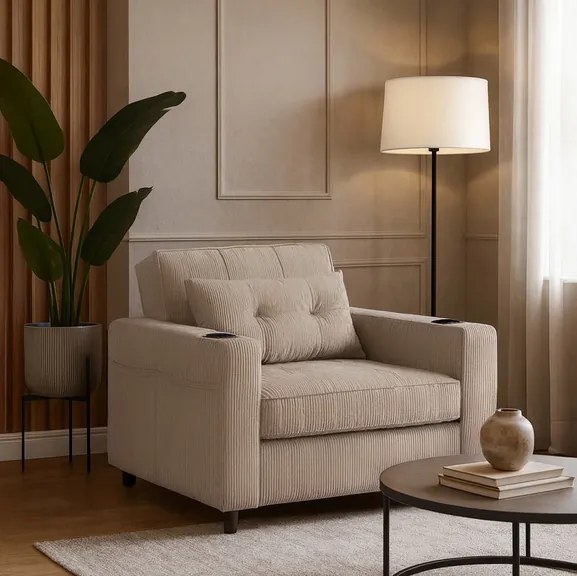 Kreslo JEREMY bežové, z manšestru