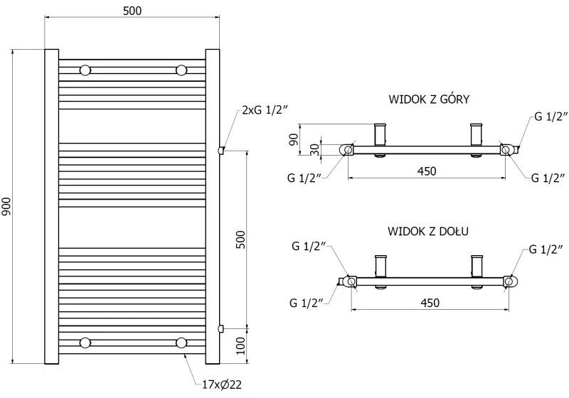 Mexen Mars, vykurovacie teleso 900 x 500 mm, 370 W, bočné pravé a spodné pripojenie, čierne, W110-0900-500-00-70-S