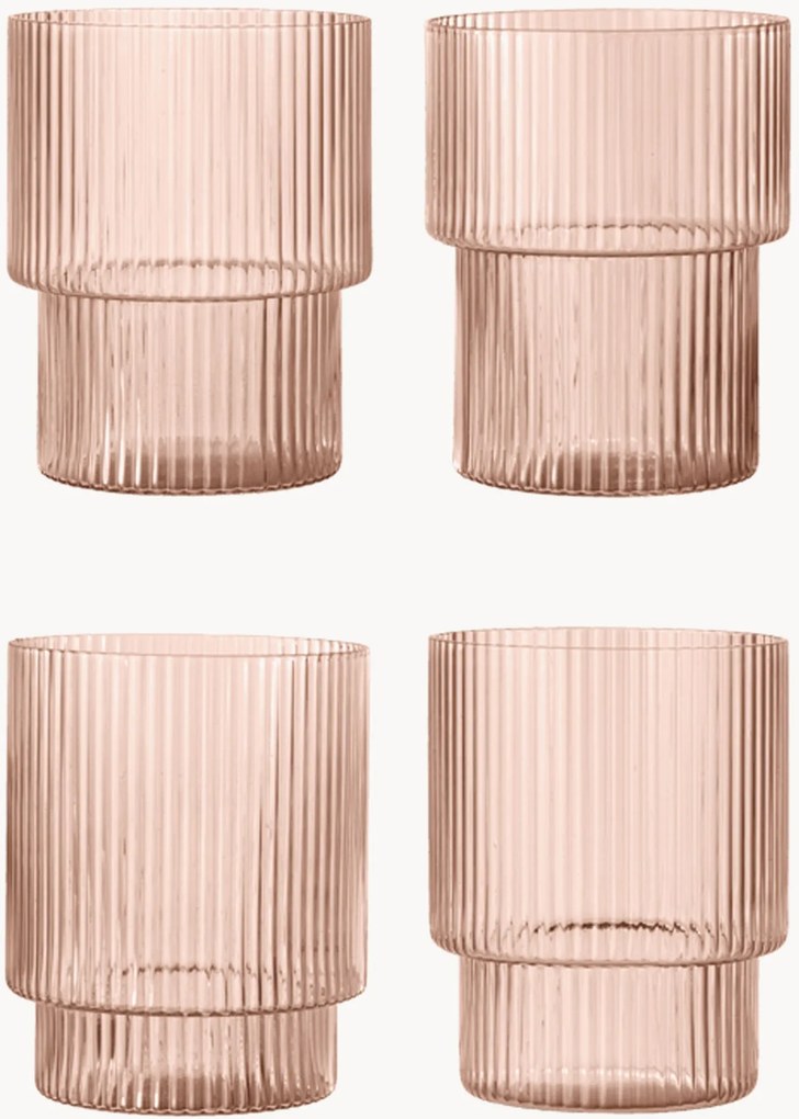 Ručne fúkané poháre's drážkovaným reliéfom Ripple, 200 ml, 4 ks