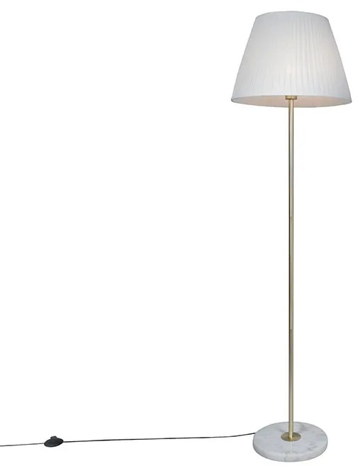 Retro stojaca lampa mosadz so skladaným tienidlom krémová 45 cm - Kaso