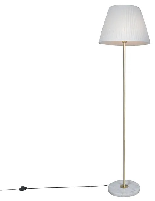 Retro stojaca lampa mosadz s plisovaným tienidlom krémová 45 cm - Kaso