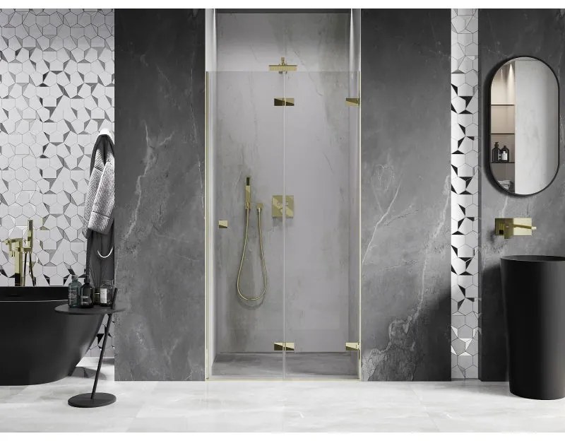 Mexen, Mexen Lunar-F pravé skladacie sprchové dvere 90 cm, transparentné, zlaté - 836-090-000-50-00-P