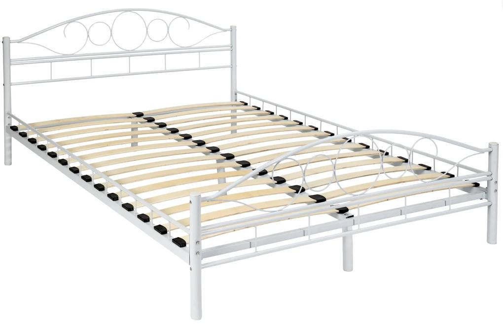 tectake 404517 kovová posteľ dvojlôžková romance vrátane lamelových roštov - 200 x 140 cm, biela/biela