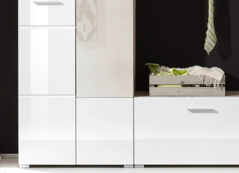 Predsieňová stena Sixx, pieskový dub/biela lesk