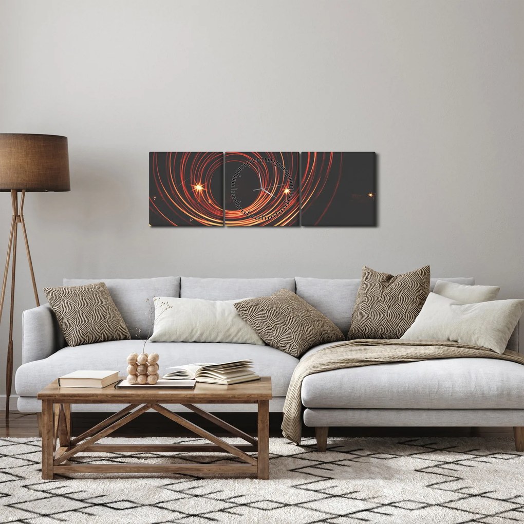 Obraz abstraktných liniek (s hodinami) (90x30 cm)