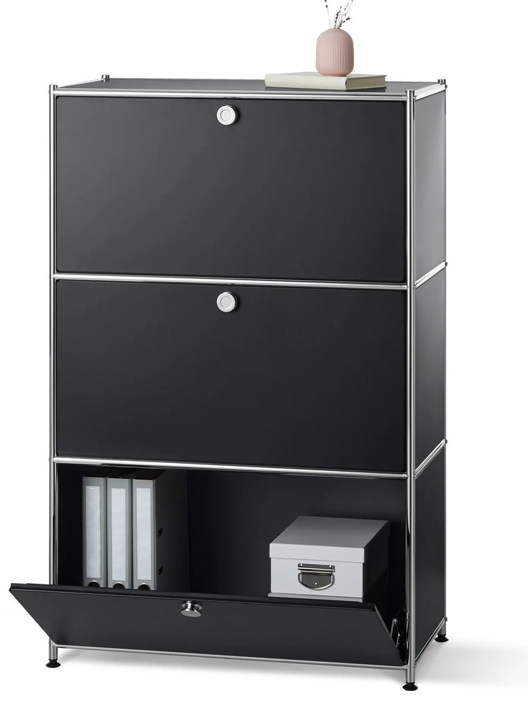 Kovový regál »CN3« s 3 výklopnými priehradkami, čierny