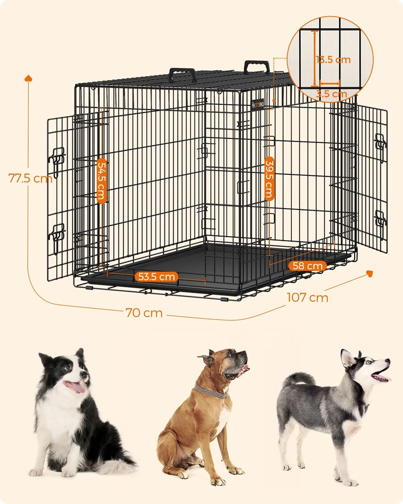 Prepravná klietka pre zvieratá Levino XL 107 cm čierna