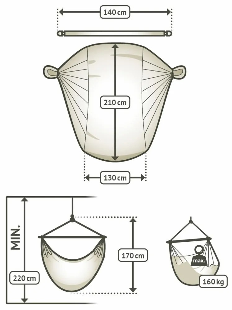 La Siesta Závesné hojdacie kreslo HABANA KINGSIZE MONO - onyx, látka: 100% organická bavlna / tyč: bambus / otočný čap: nerezová oceľ