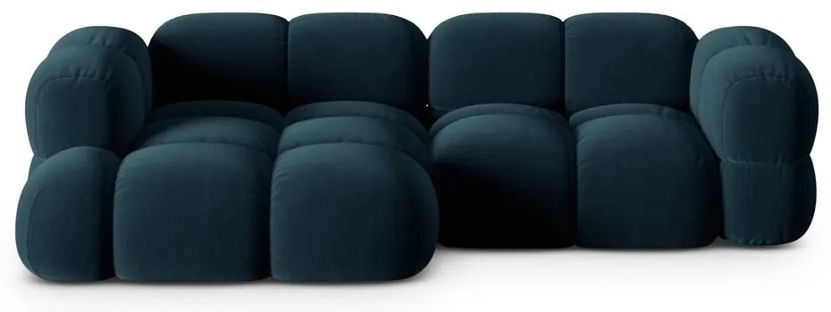 Tmavomodrá zamatová rohová pohovka (ľavý roh/s leňoškou) Loretto – Cosmopolitan Design