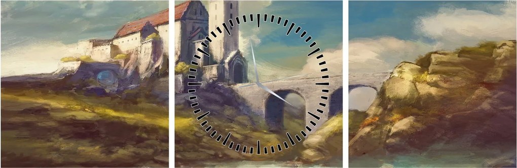 Obraz - Stredoveký hrad (s hodinami) (90x30 cm)