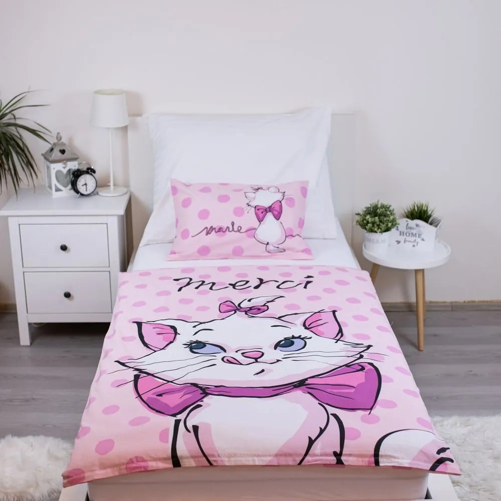 Ružové bavlnené detské obliečky do postieľky 100x135 cm Marie Cat "Merci" – Jerry Fabrics