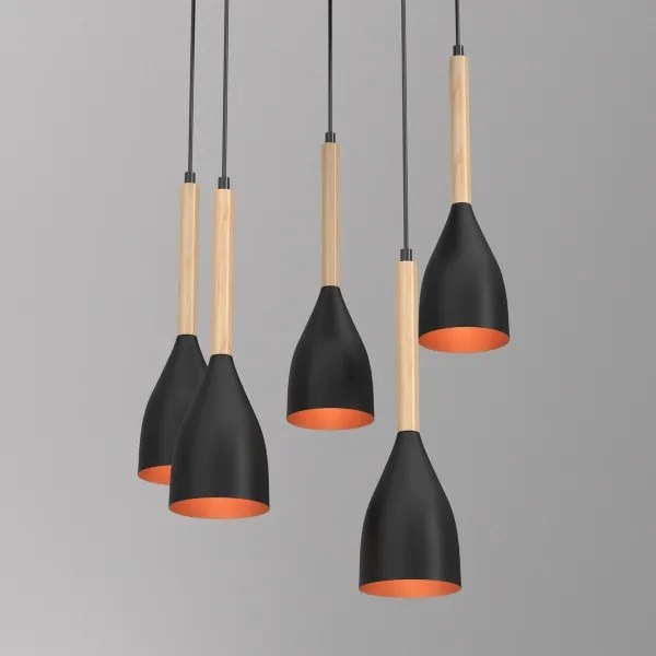 Luster na lanku MUZA 5xE27/15W/230V čierna/béžová/medená/buk