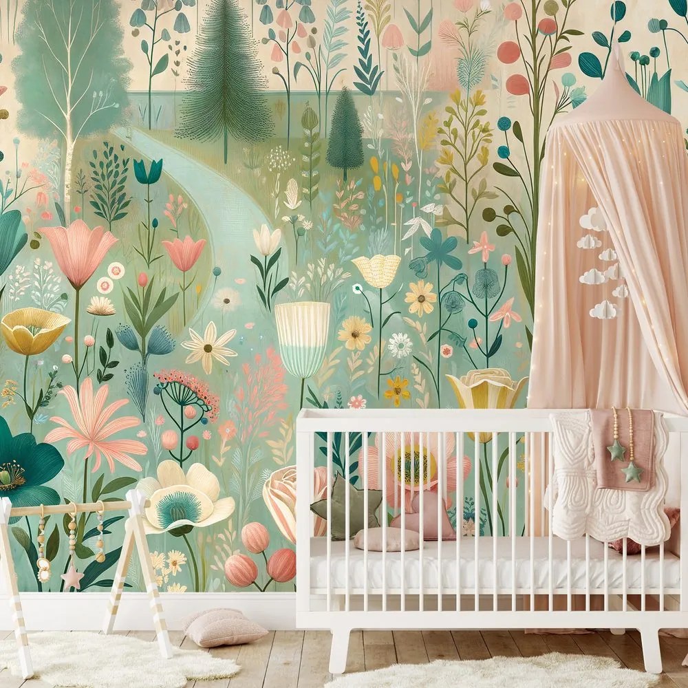 Samolepiaca tapeta pastelová kvetinová lúka