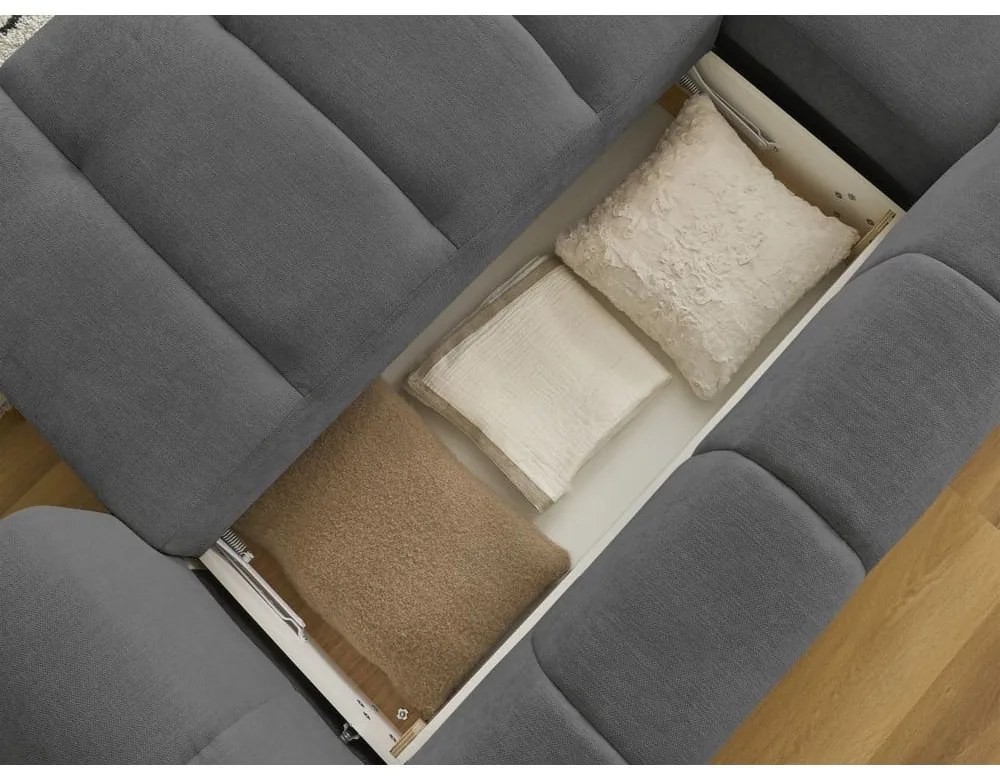 Tmavosivá rozkladacia/s úložným priestorom rohová pohovka (ľavý roh/s leňoškou) Fuji – Bobochic Paris