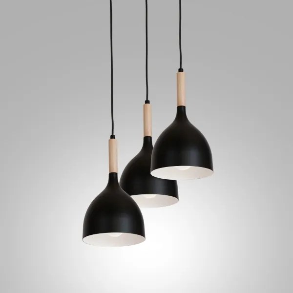 Luster na lanku NOAK WOOD 3xE27/15W/230V čierna/buk