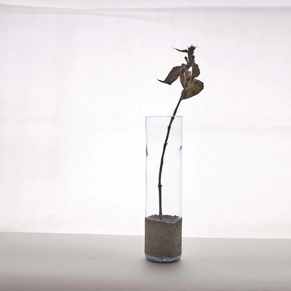 PRASKLO Umelecká váza Long Blue 28 × 7 × 7 cm, hrdlo: 6,7 × 6,7 cm