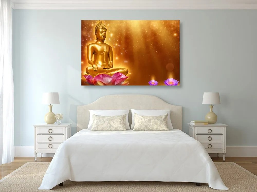 Obraz Buddha pri lotosových kvetoch