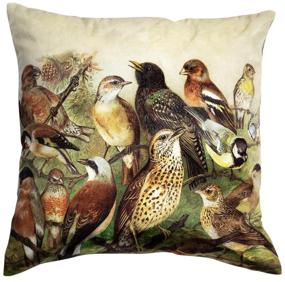 Zamatový vankúš s vtáčikmi - 45 * 45 * 10cm