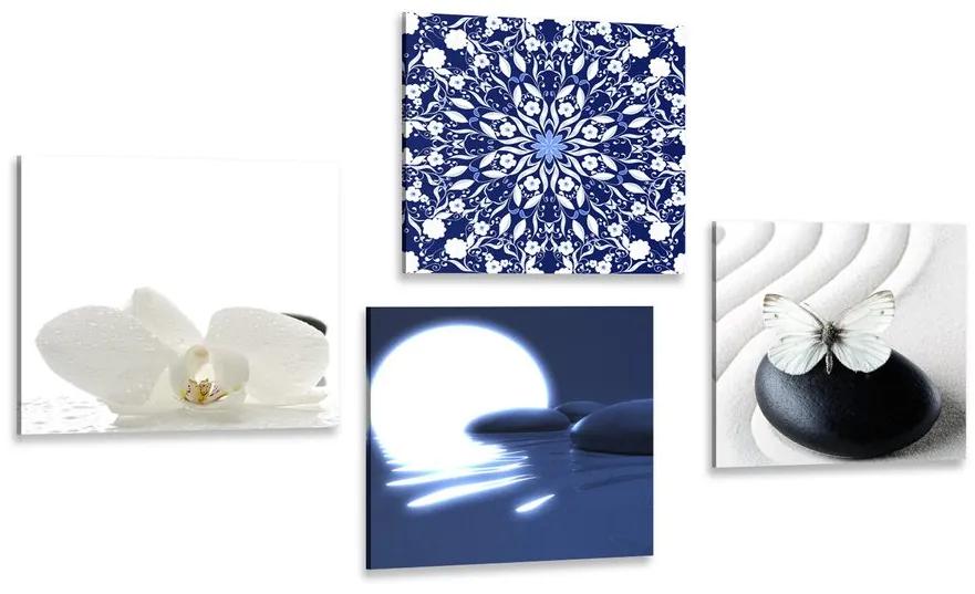 Set obrazov Feng Shui v bielo-modrom prevedení