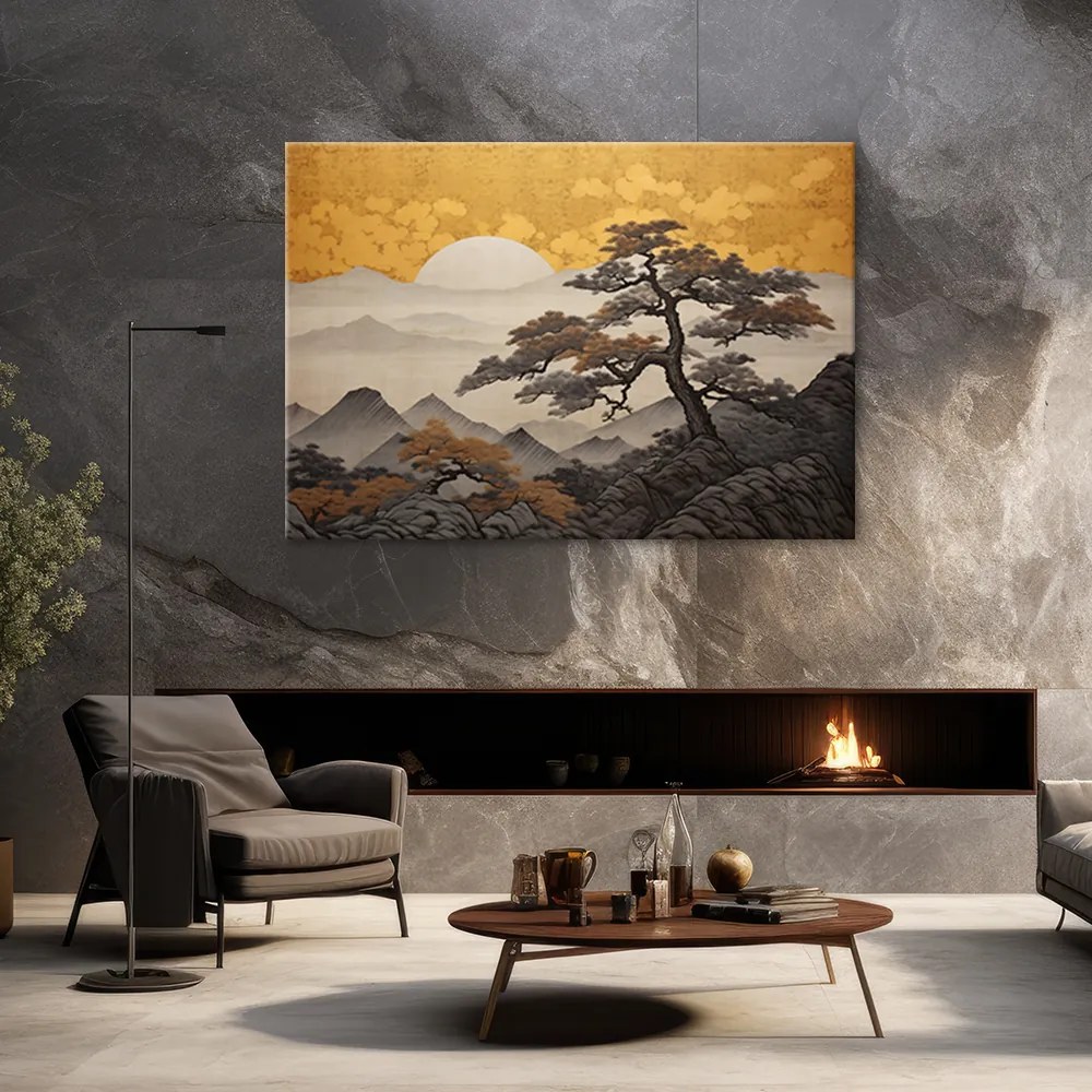 Gario Obraz na plátne Japonská krajina so zlatou oblohou Rozmery: 100 x 70 cm