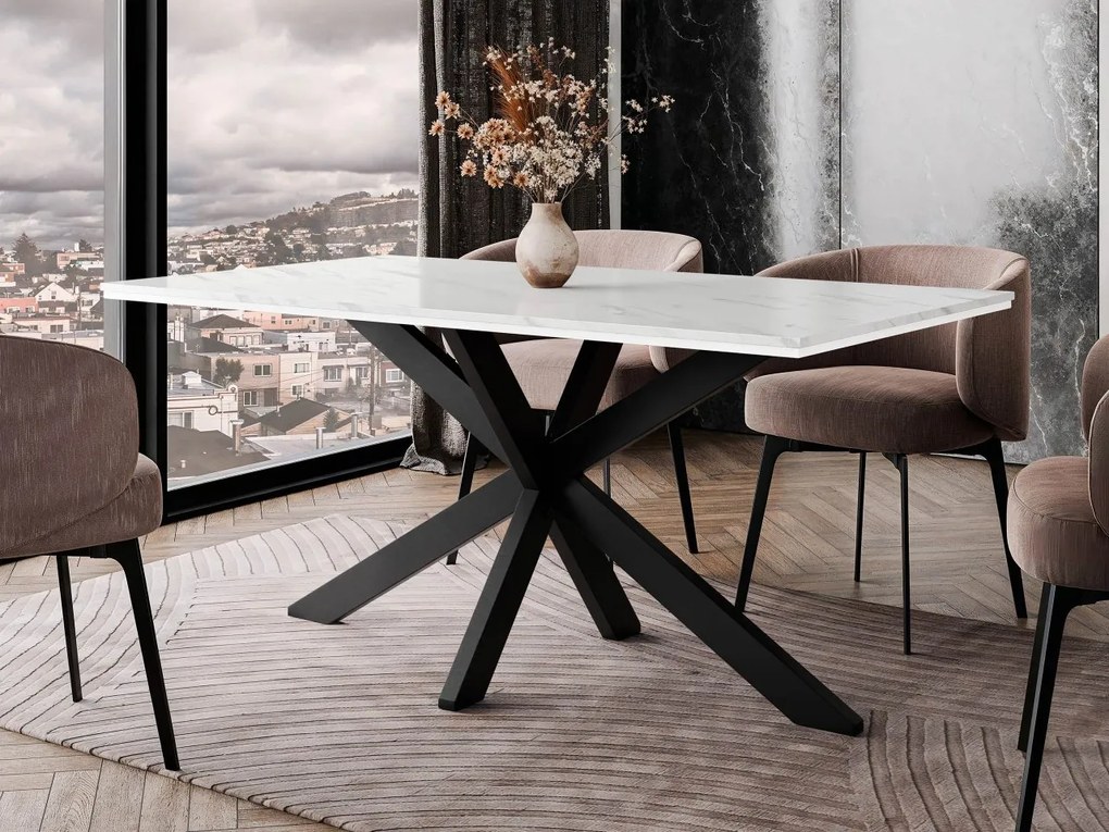 Moderný stôl Pilto, Farby: biely mramor + biely lesk / čierna