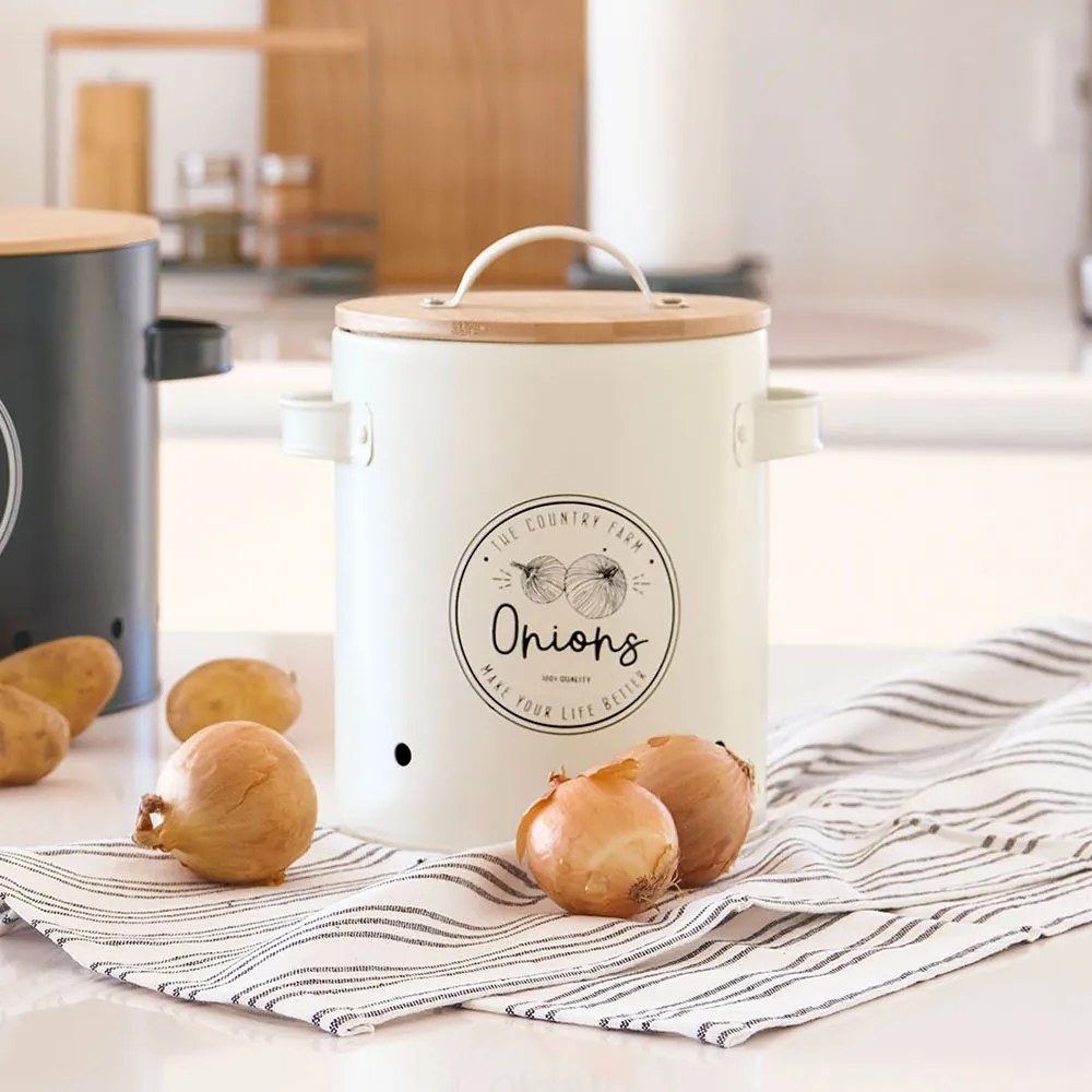 Zeller Present 2. akosť - Súprava 3 plechových dóz na cibuľu, cesnak a zemiaky s bambusovým viečkom FARM