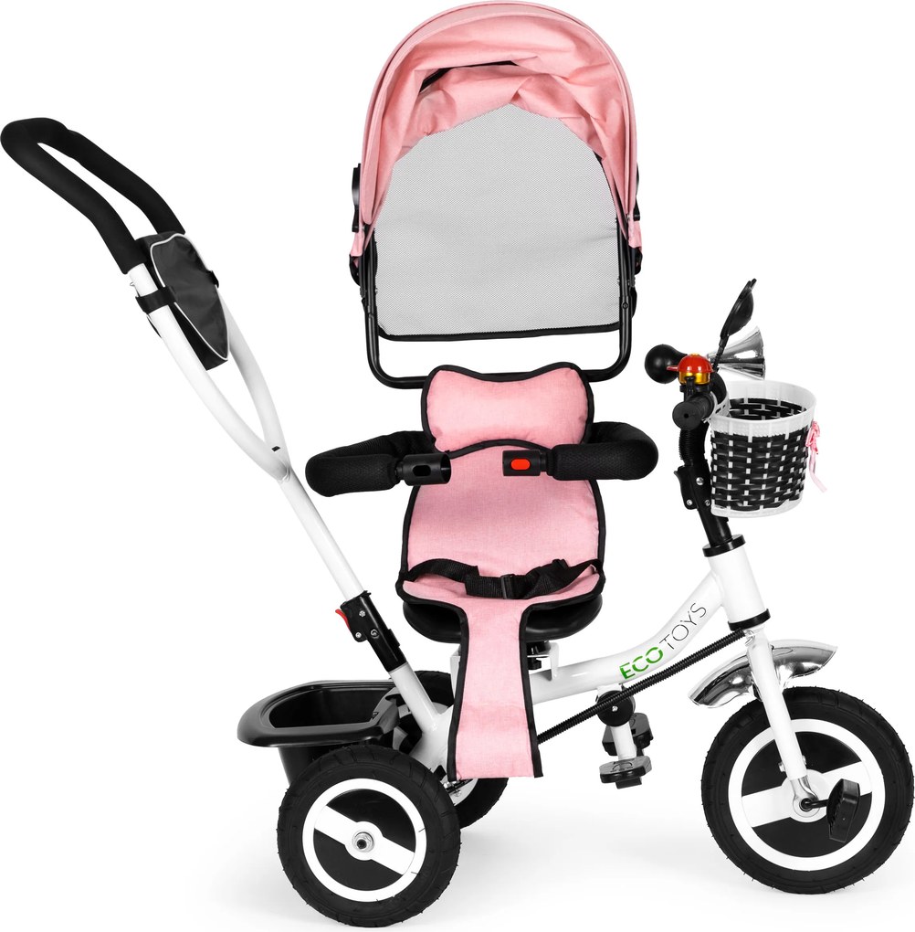 Trojkolka otočná strieška odolné gumové kolesá ružová ECOTOYS