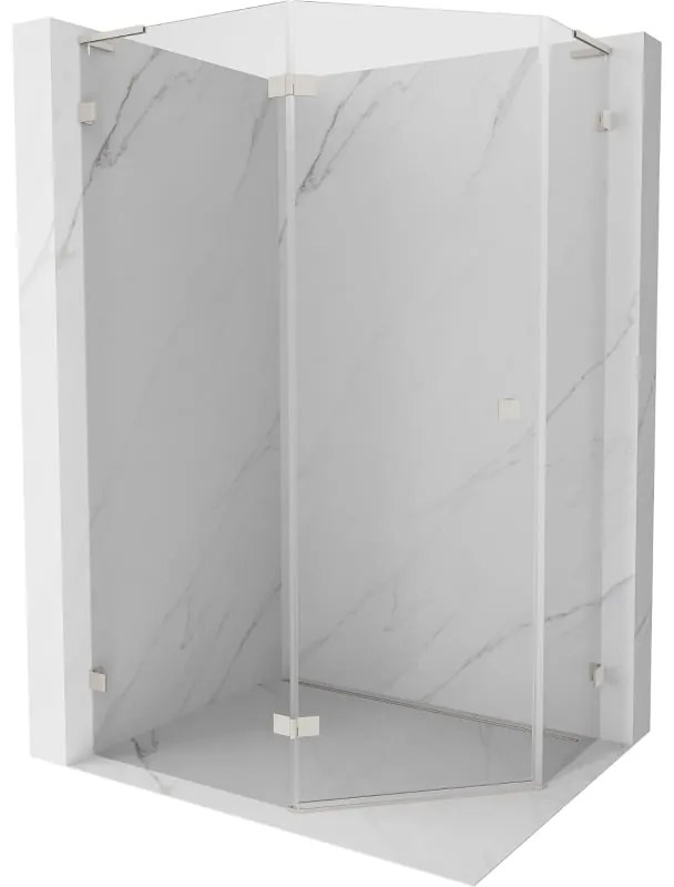 Mexen Lunar, L päťuholníkový sprchový kút naklápací doľava 100 x 80 cm, 8mm číre sklo, oceľový profil, 831L-100L-080P-97-00-L