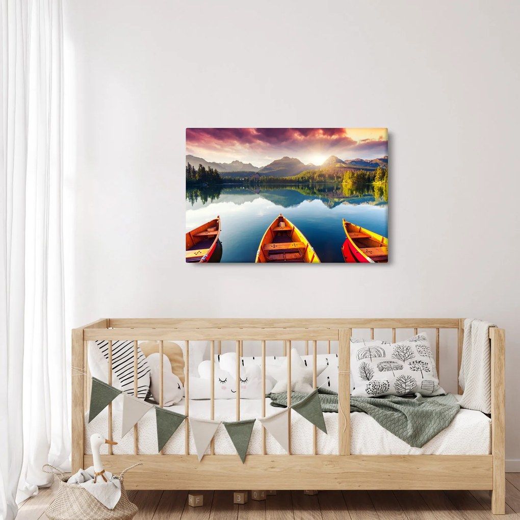 Obraz - Jazero s loďkami (90x60 cm)