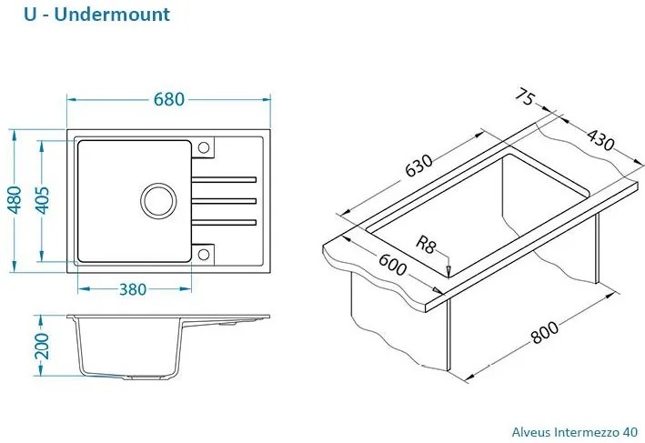 ALVEUS CZ INTERMEZZO 40/11 - bílá (680x480mm)jed. sifon