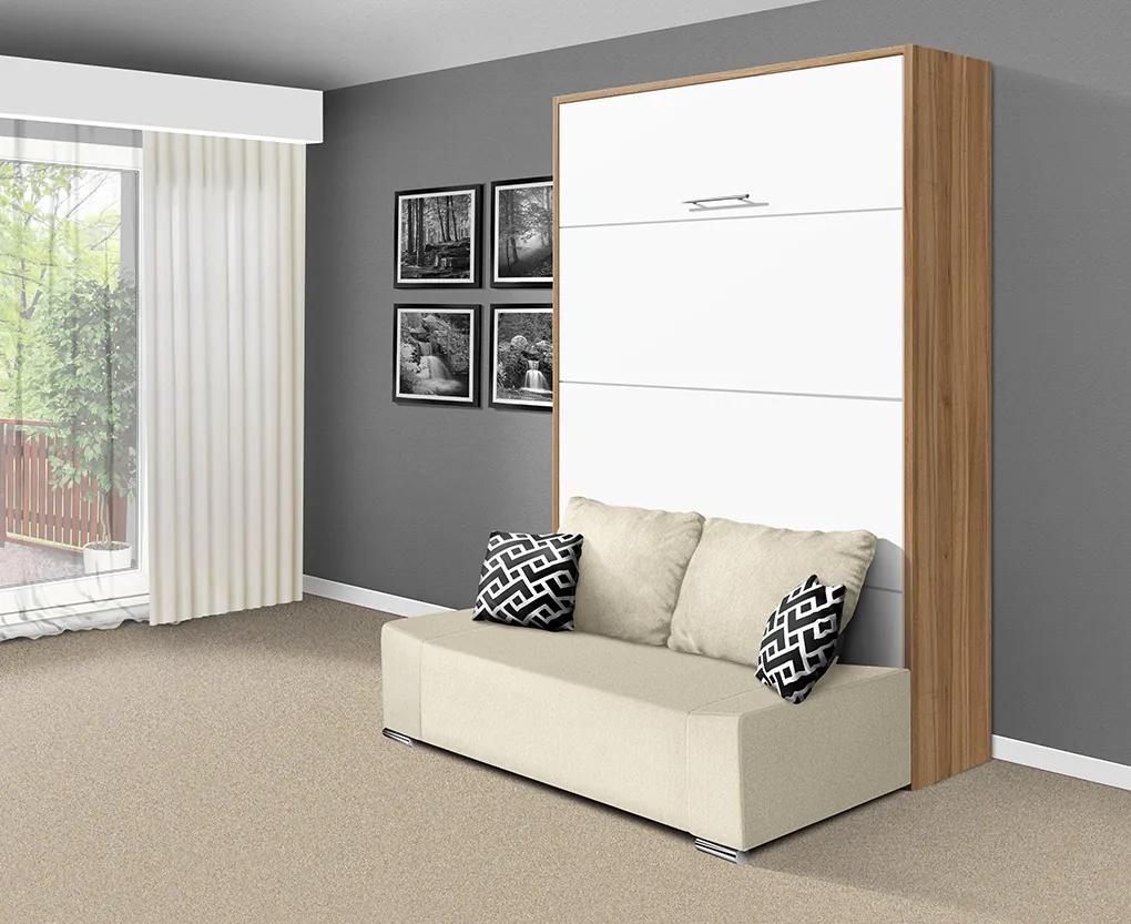 Nabytekmorava Sklápacia posteľ s pohovkou VS 21058P 200x140 farba pohovky: Hnedá, Typ farebného prevedenia: Bielá / dvere biele LESK