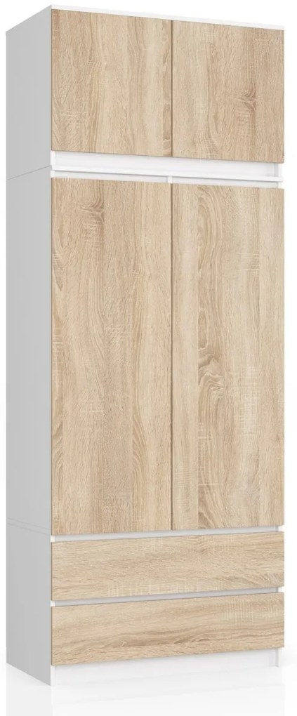 Šatníková skriňa s nadstavcom Star 90 cm biela/dub sonoma