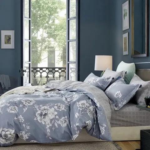 Sivé kvetinové posteľné obliečky z bavlny 3 časti: 1ks 200x220 + 2ks 70 cmx80