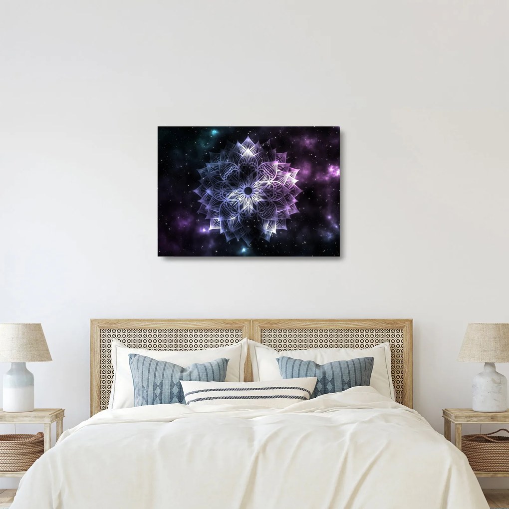 Sklenený obraz - Lotusová mandala vo vesmíre (70x50 cm)