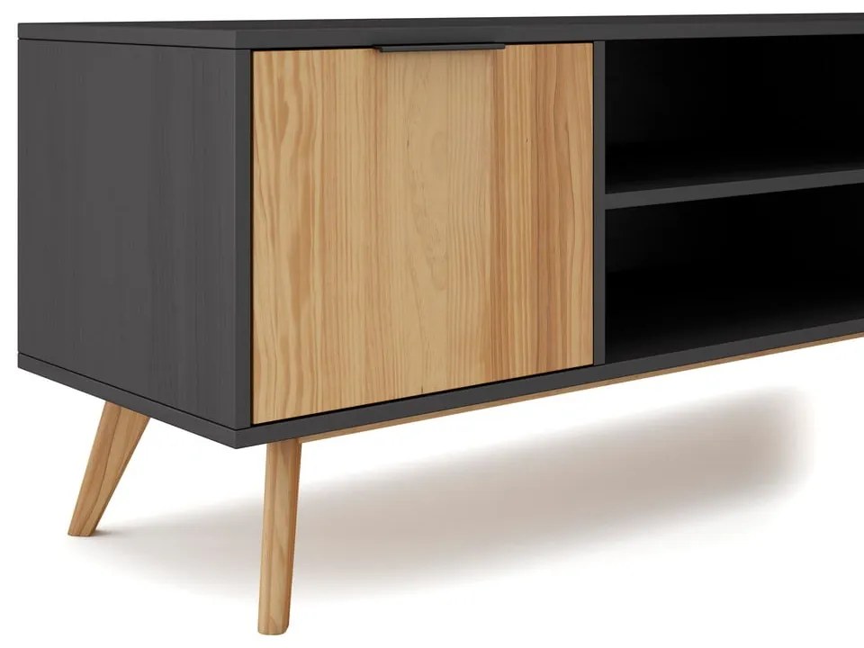Čierny/prírodný TV stolík z borovicového dreva 140x53 cm Lavis – Marckeric