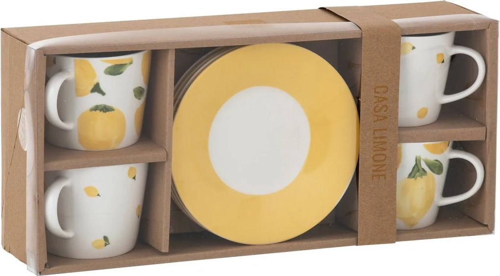 Kávová sada so 4 šálkami s podšálkami Casa Limone - Ø 13*7 cm / 200 ml
