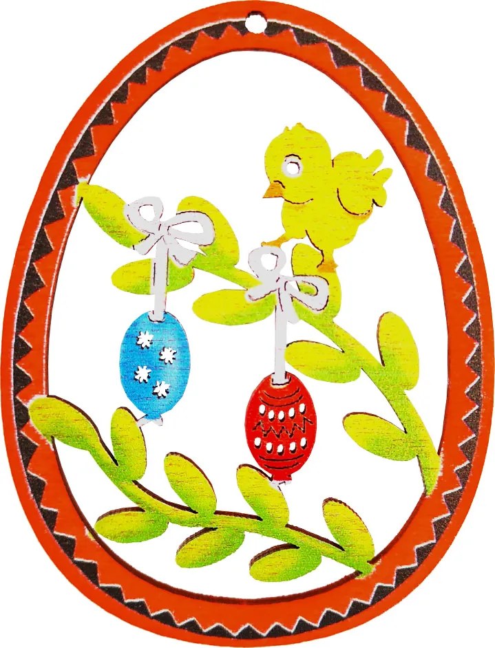 AMADEA Drevená dekorácia vajíčko kuriatka a vetvička, veľkosť 9 cm, český výrobok