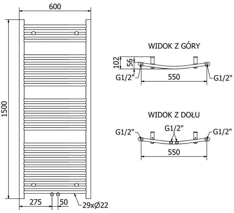 Mexen Ares, vykurovacie teleso 1500 x 600 mm, 733 W, biela, W102-1500-600-00-20