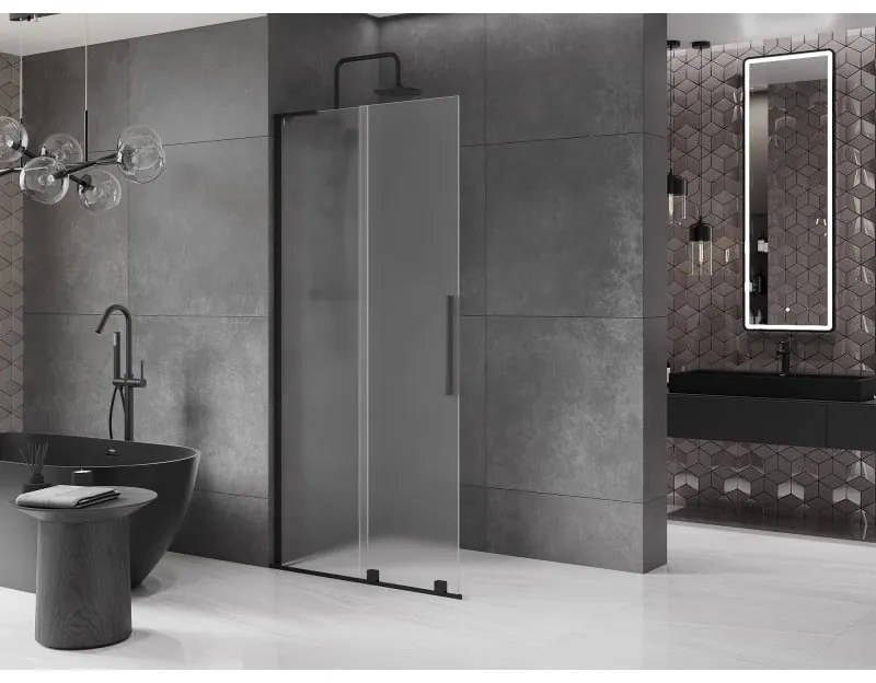 Mexen Velar L, posuvná sprchová zástena Walk-in 110 x 200 cm, 8mm sklo námraza, čierna matná, 871-110-003-33-70
