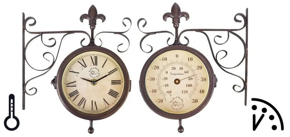 Nástenné hodiny s teplomerom Esschert Design Rustic
