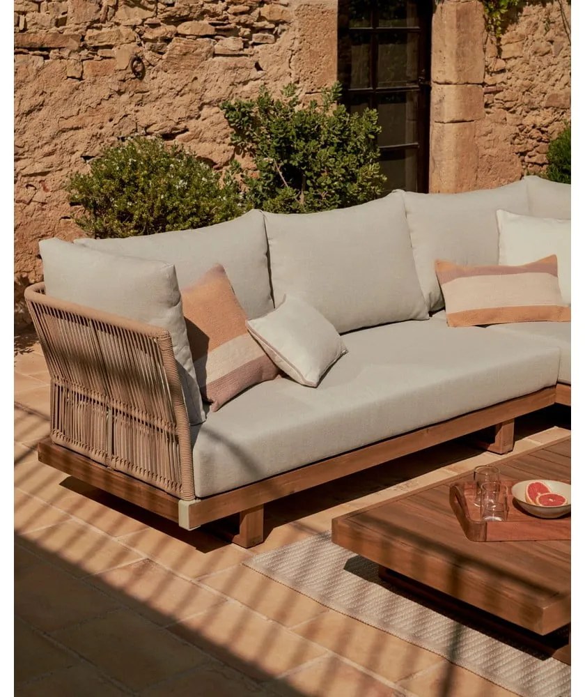 Záhradná lounge súprava z masívu akácie pre 5 v krémovo-prírodnej farbe Raco – Kave Home