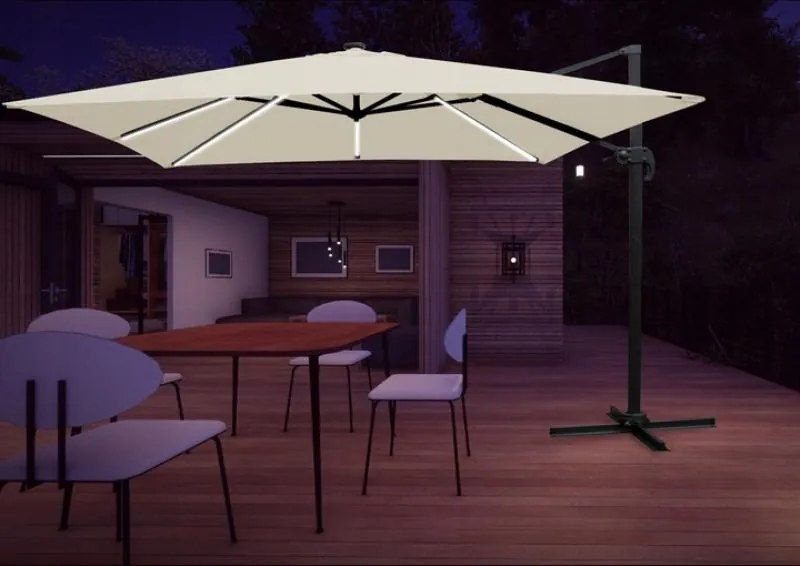 Béžový záhradný slnečník s LED osvetlením 3 x 3 m
