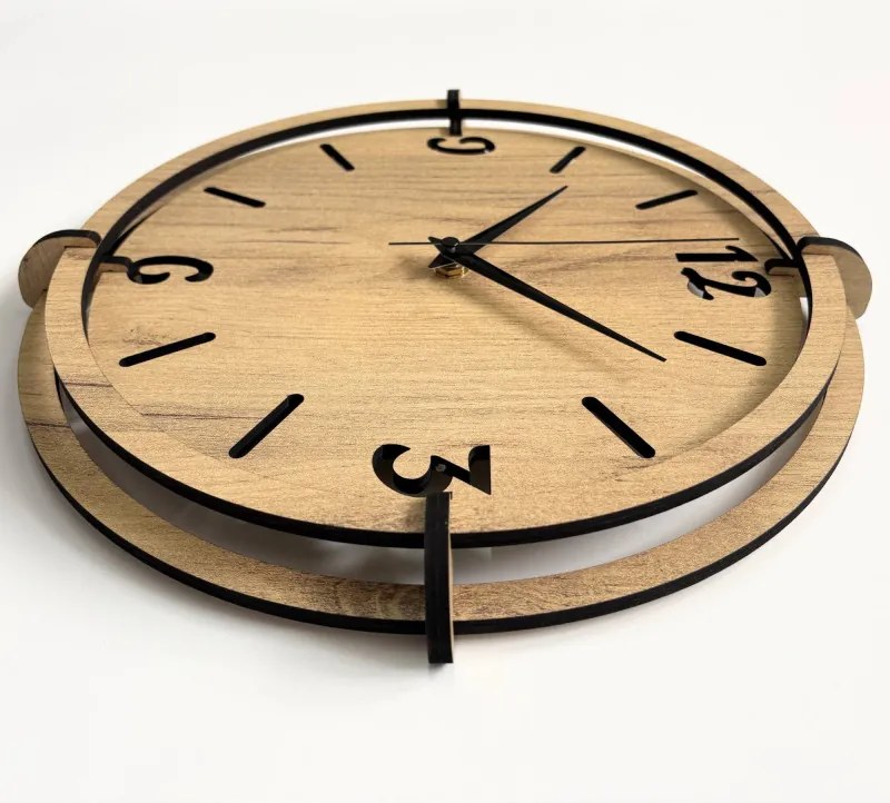 Drevené nástenné hodiny 30-50 cm – moderný dubový dizajn desing | SENTOP HDF0601-GOLD-OAK