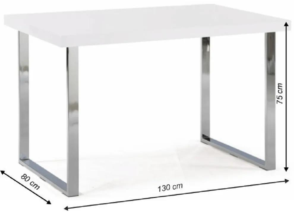 Kondela Jedálenský stôl, biela HG + chróm, 130x80 cm, TALOS